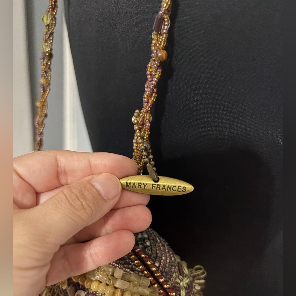 Mary Frances Gold and Burgundy Beaded Fringe Crossbody Clutch - Picture 4 of 16